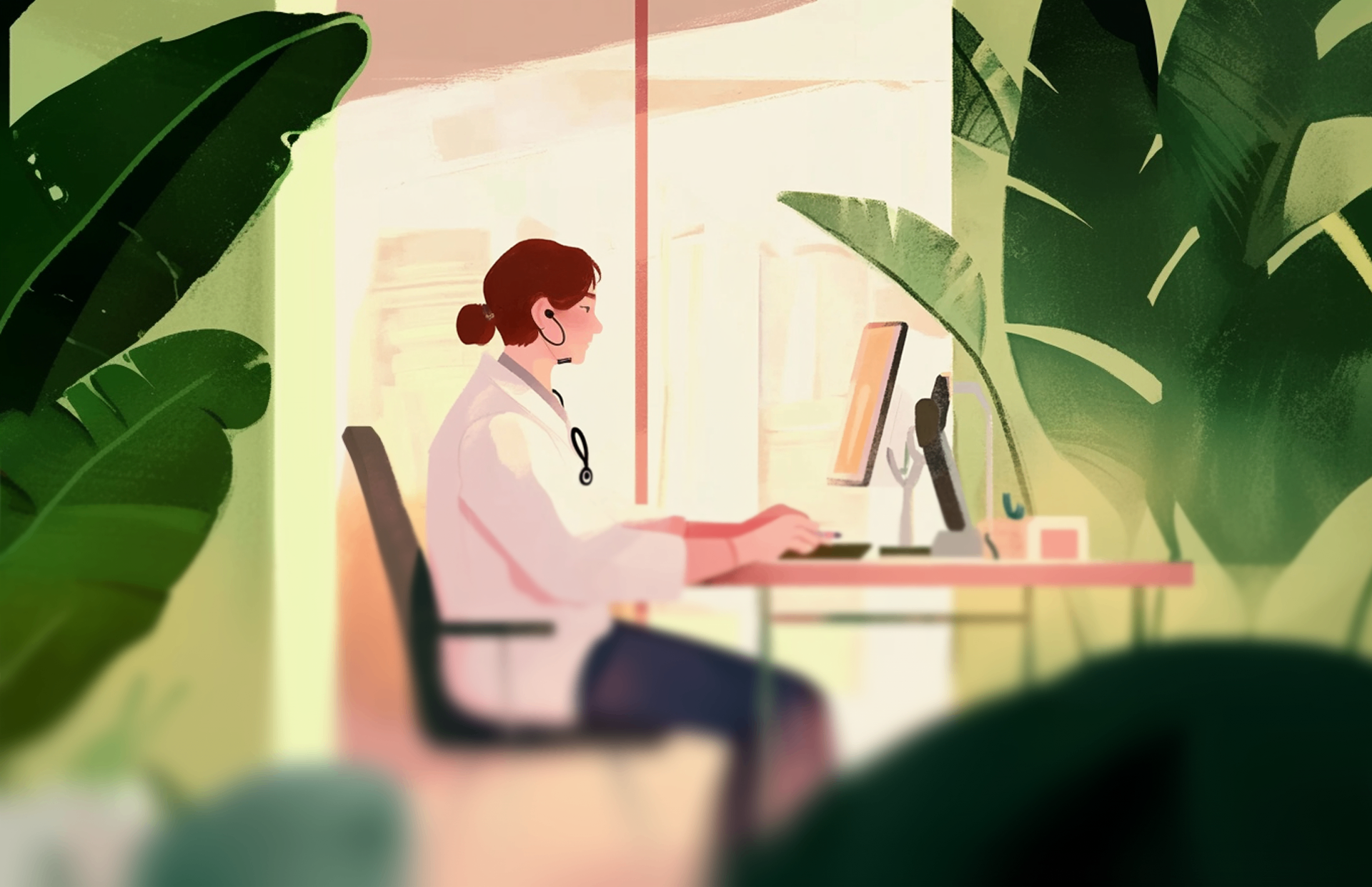 Doctor working at computer