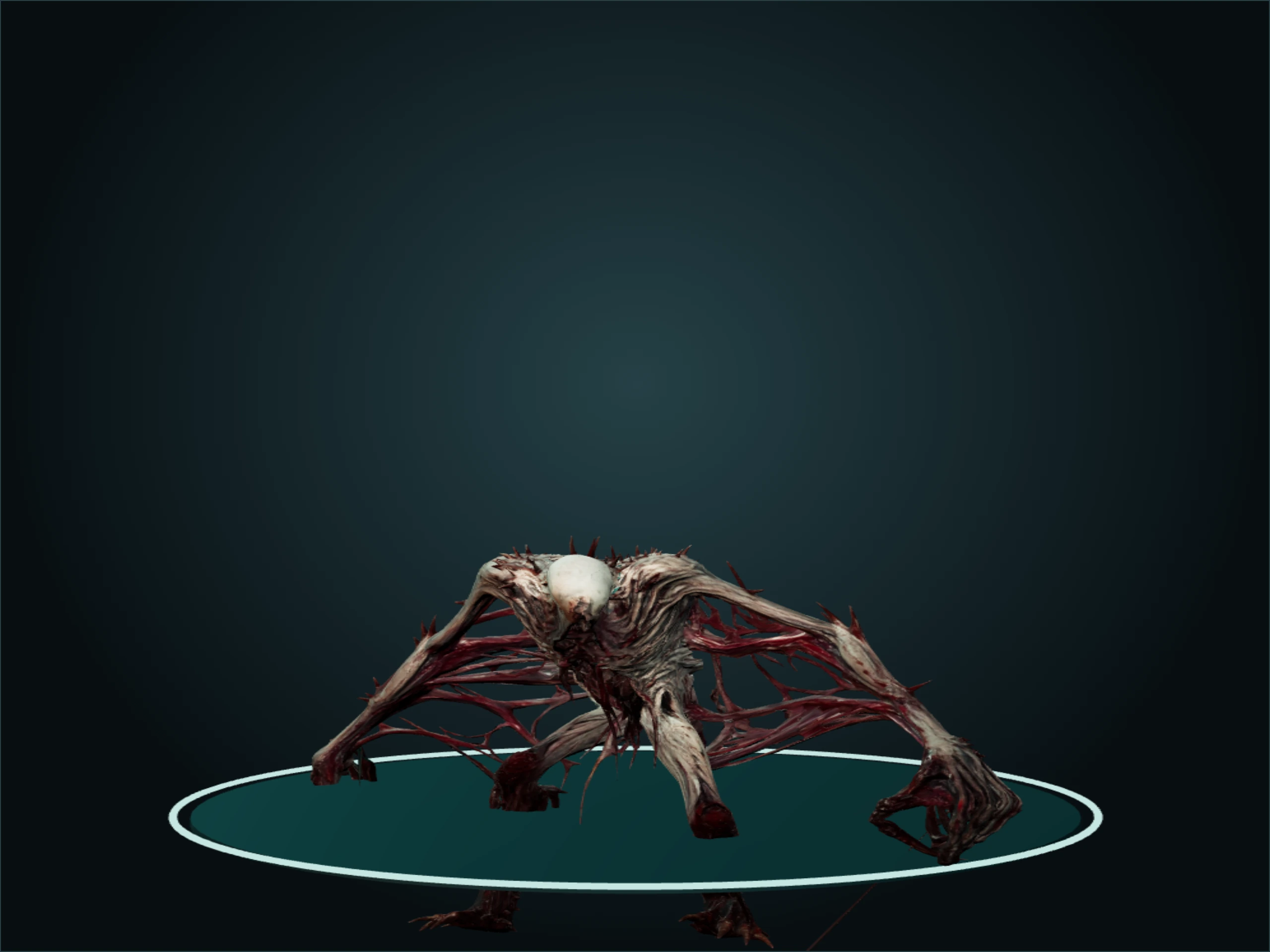 Full-body view of the creature in the containment chamber