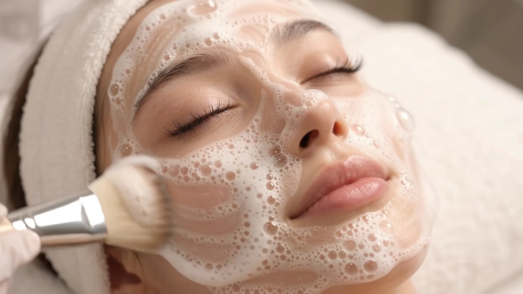 Soft cleanser brushed across the face