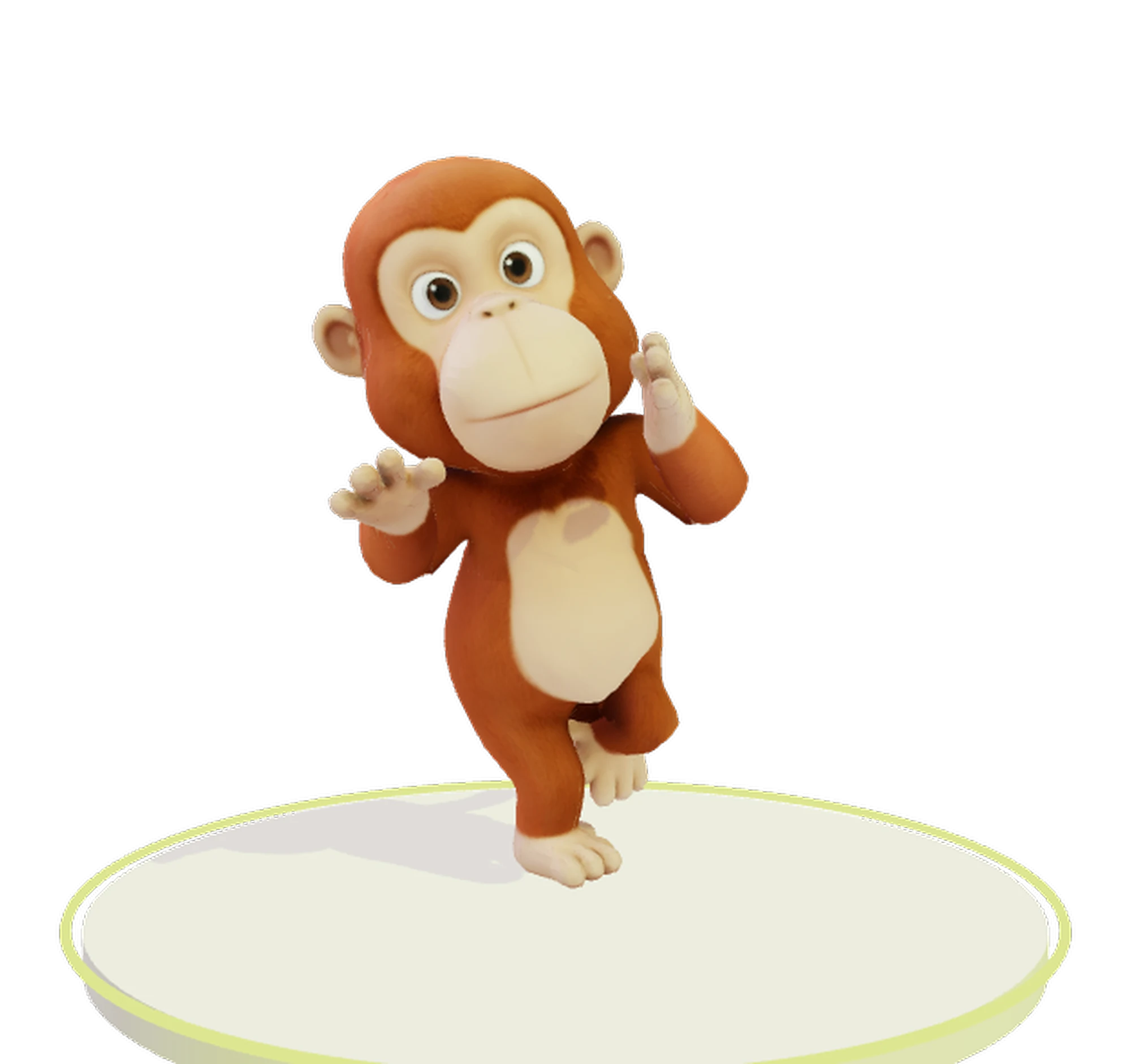 The monkey dancing with arms out on a circular stage
