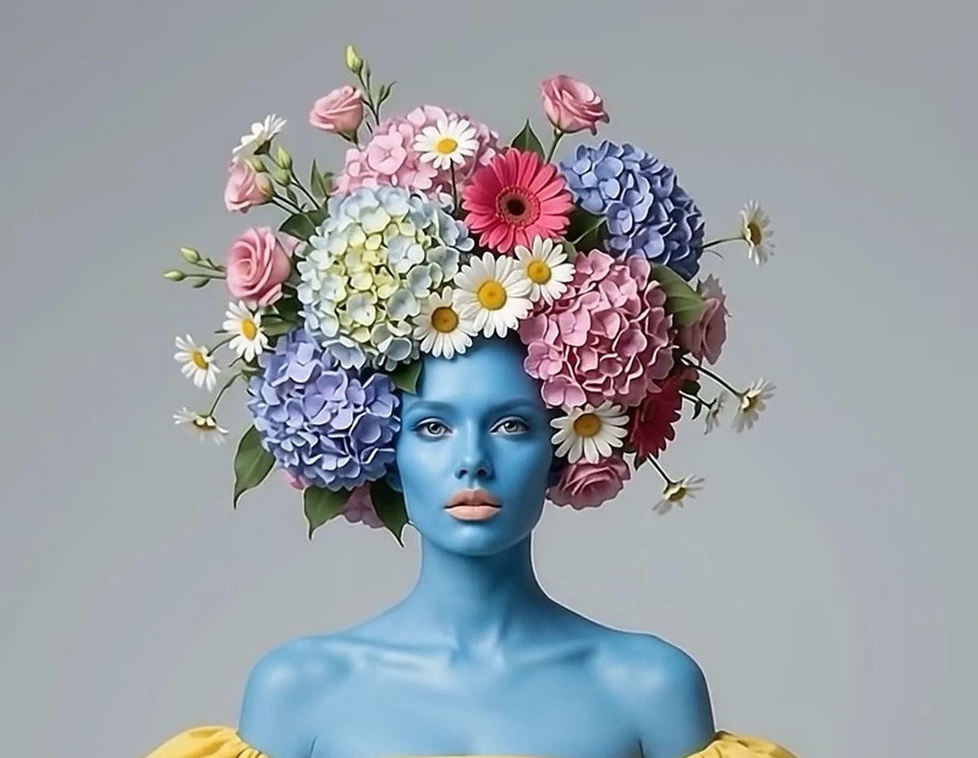 A crown of hydrangea and daisies