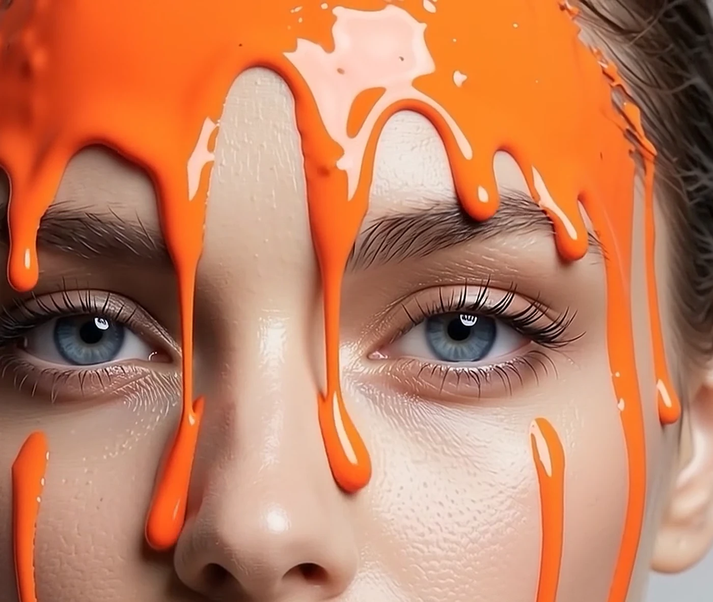 Orange gel running down a forehead