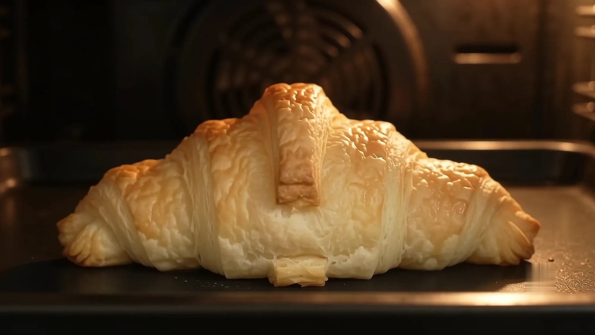 The rise: In the warmth of the oven, water becomes steam. The dough lifts, one fine layer at a time.