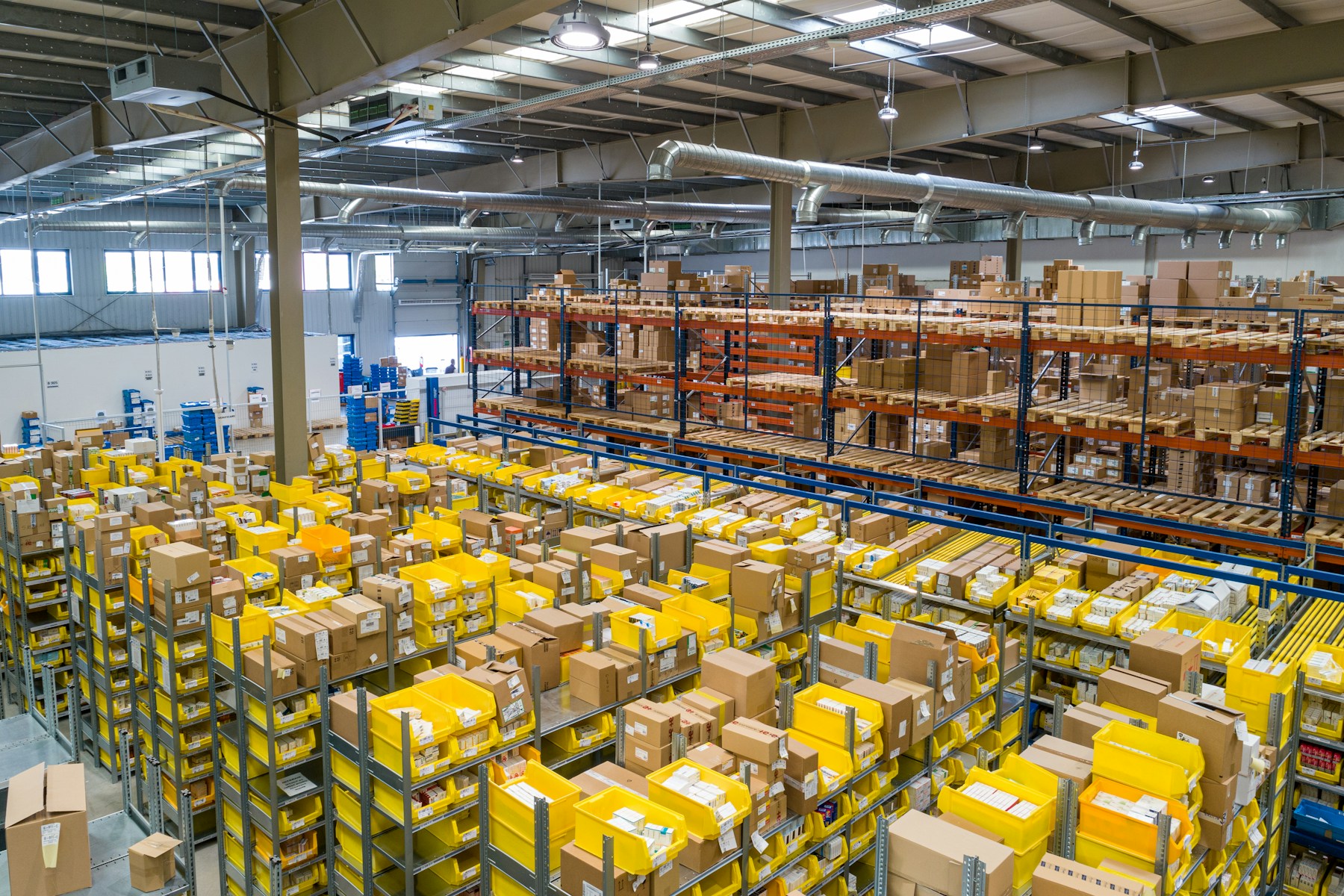 Organised warehouse with cargo ready for distribution