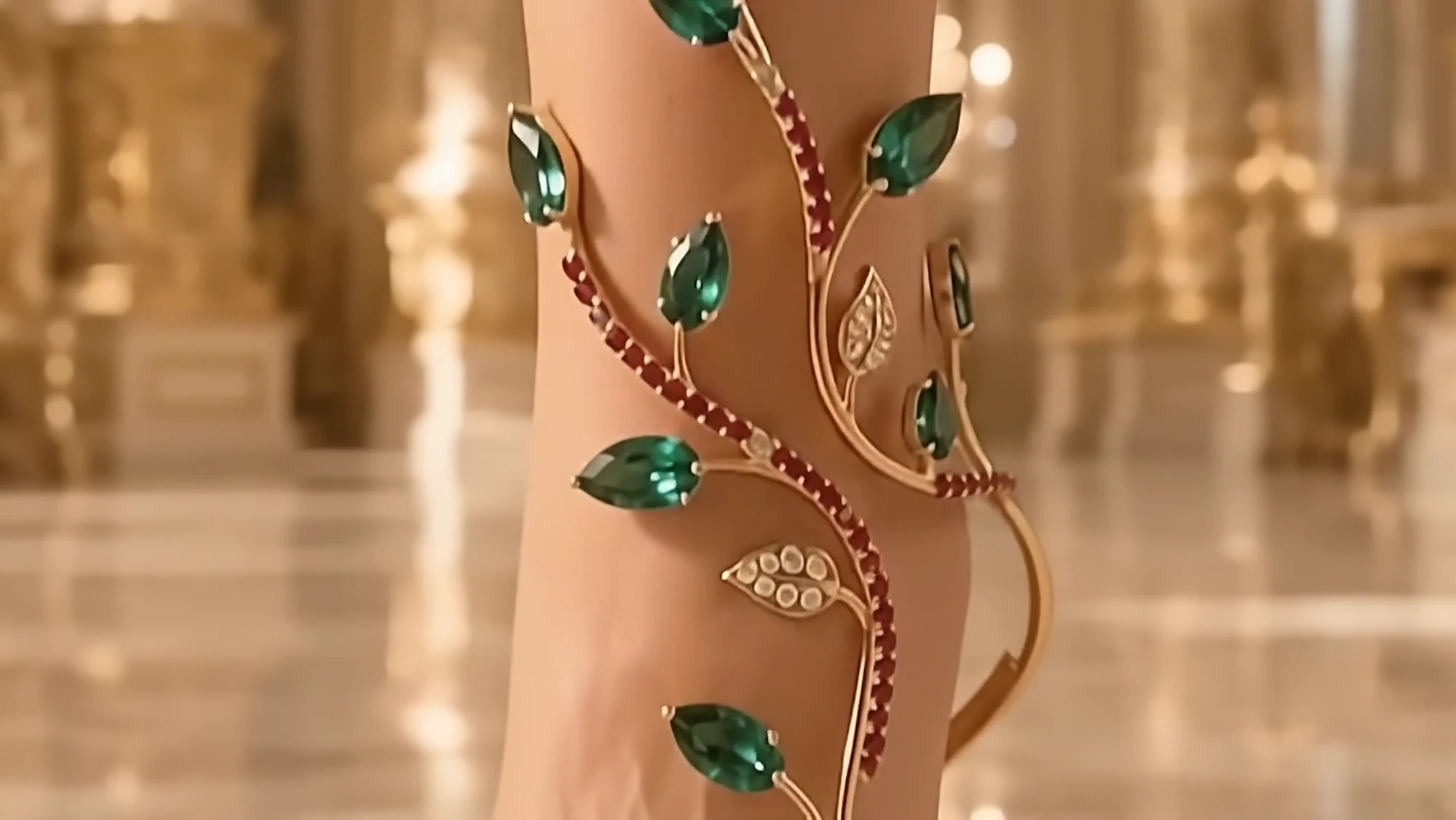 Golden vine detailing around the ankle