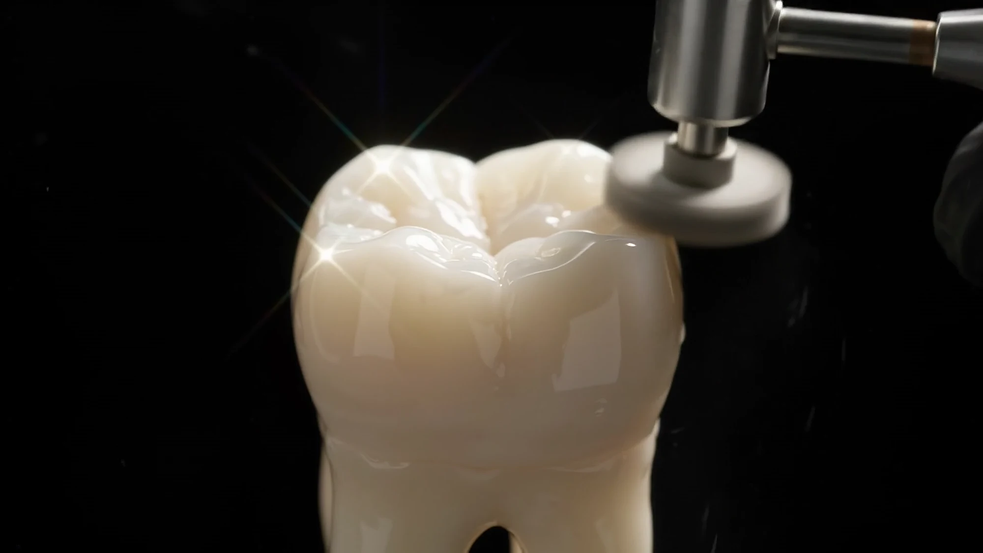 A polishing disc finishing the restored tooth