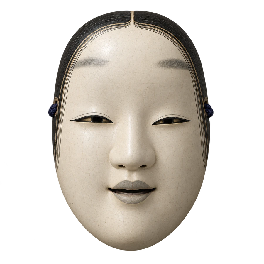 A pale, serene Noh ko-omote mask