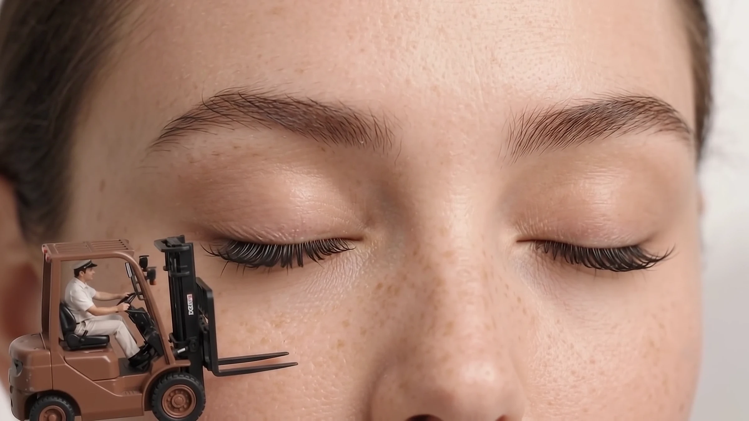 A closed eye showing a full curled lash set