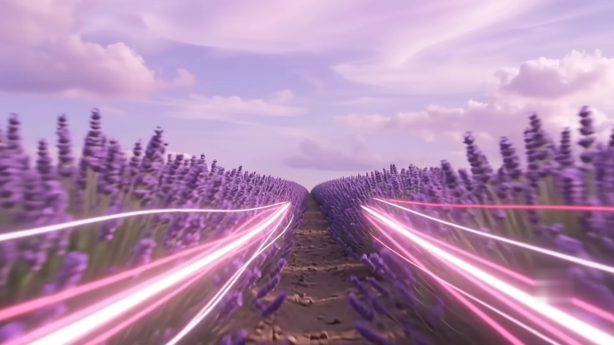 Rows of lavender beneath a pale violet sunset