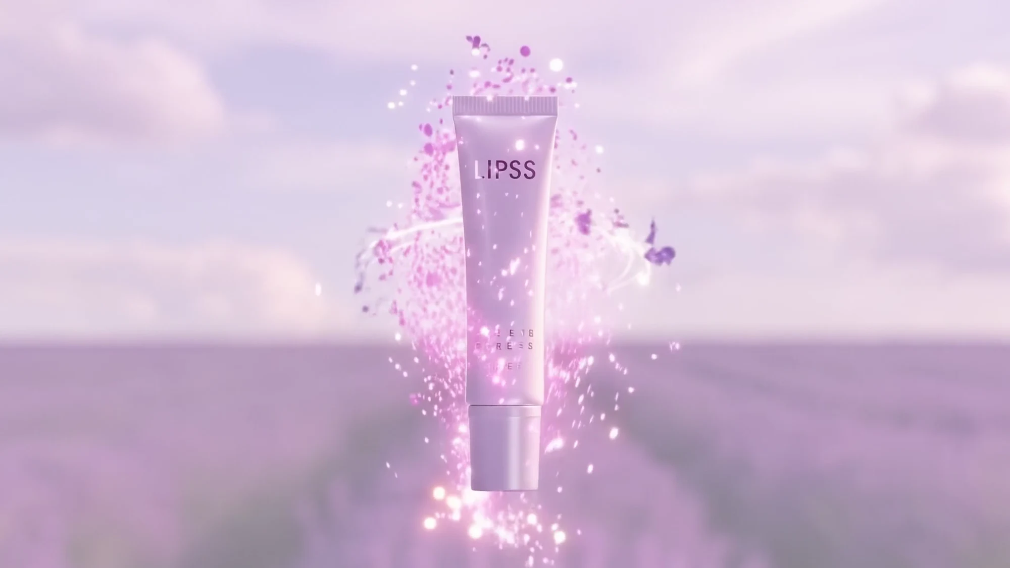 LIPSS lip veil surrounded by violet petals and a soft glow