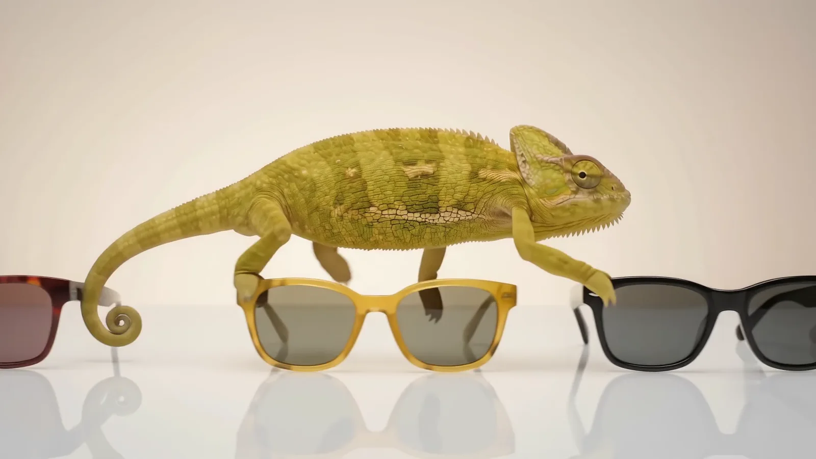 The chameleon turned yellow on honey tortoise sunglasses