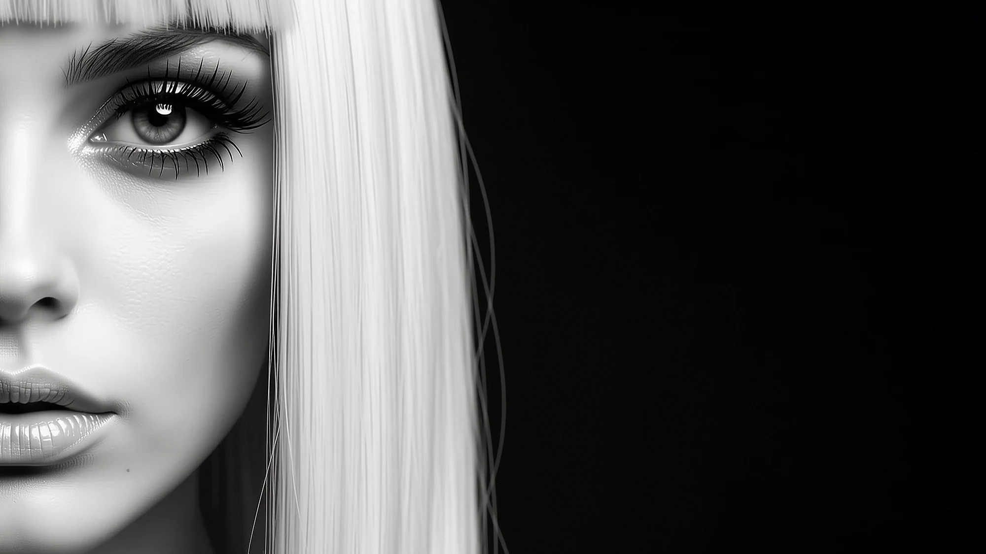 Look 01: a white fringe and a bare black room