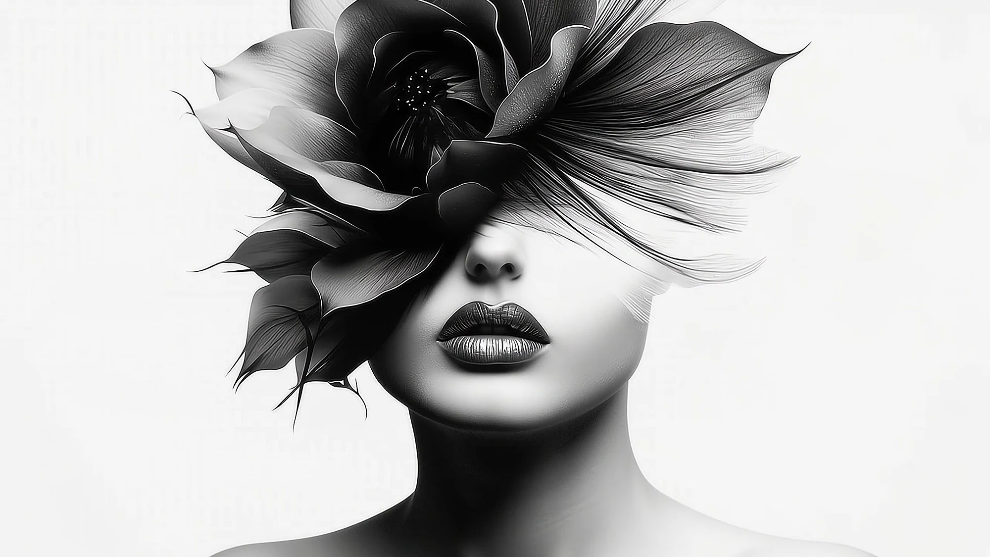 Look 02: a black flower over the eyes on white
