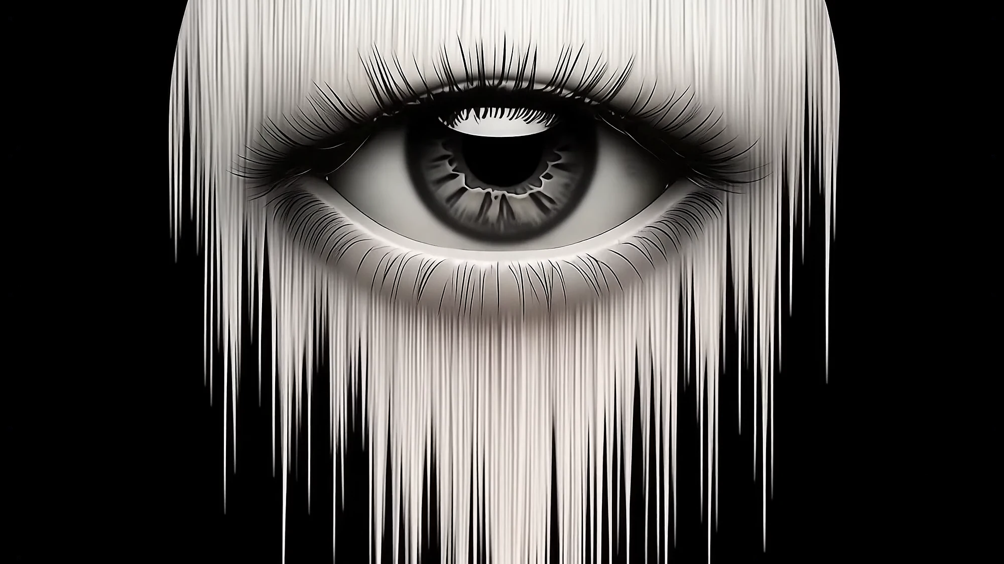 An eye with long white lashes