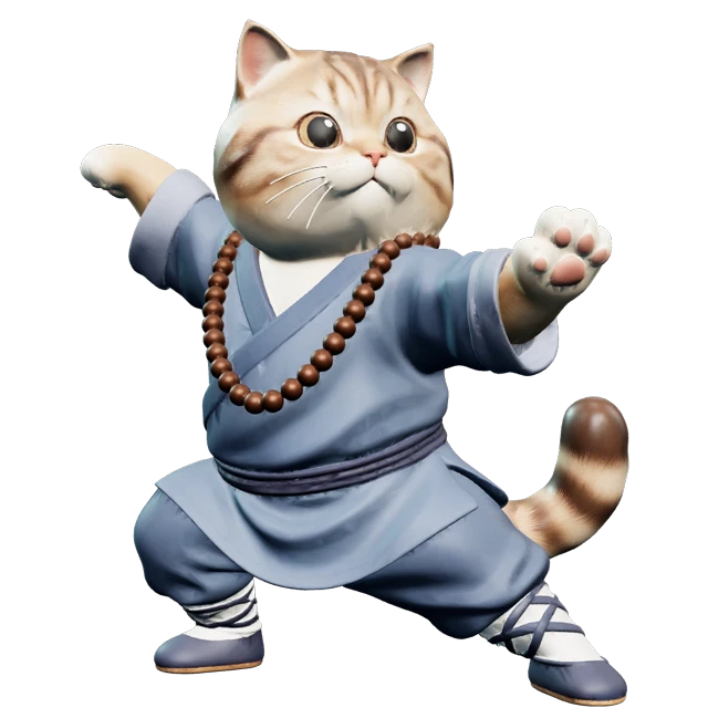 Mochi the warrior kitten from the front