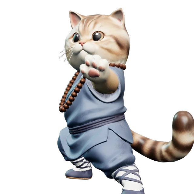 Mochi the warrior kitten from the side
