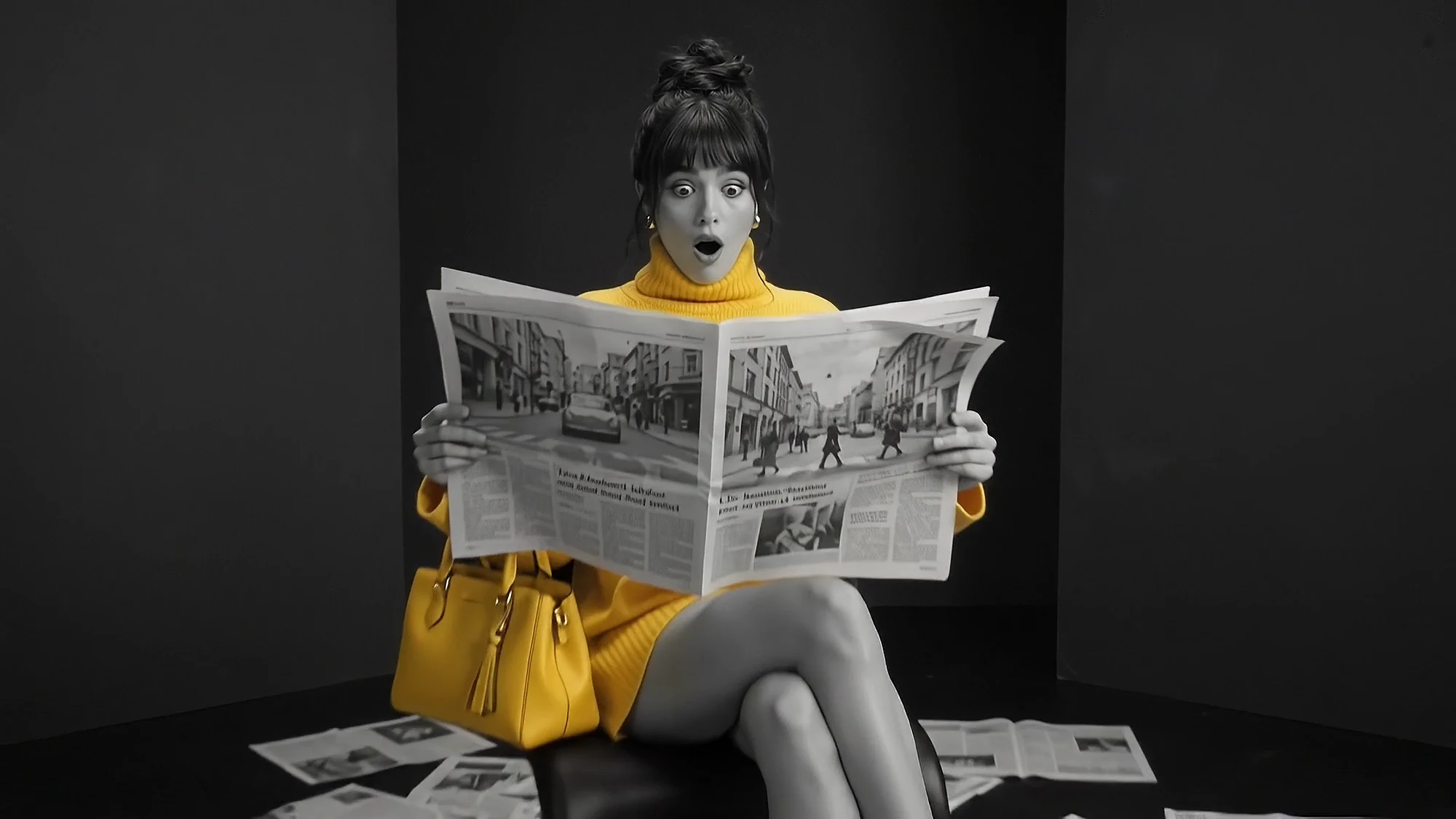 She looks up from the page in surprise