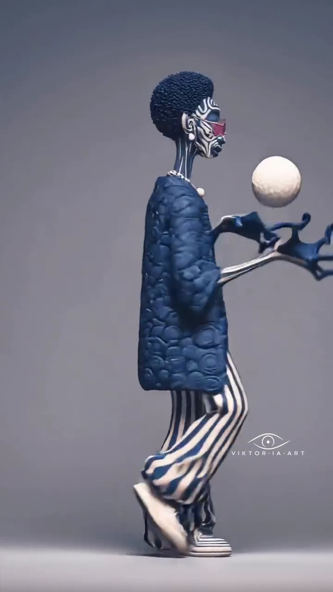 The Balance, a striped figure juggling ivory spheres