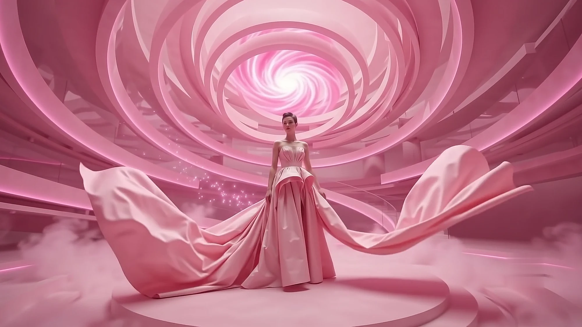 The full fourteen-metre train fanned out beneath the glowing vortex