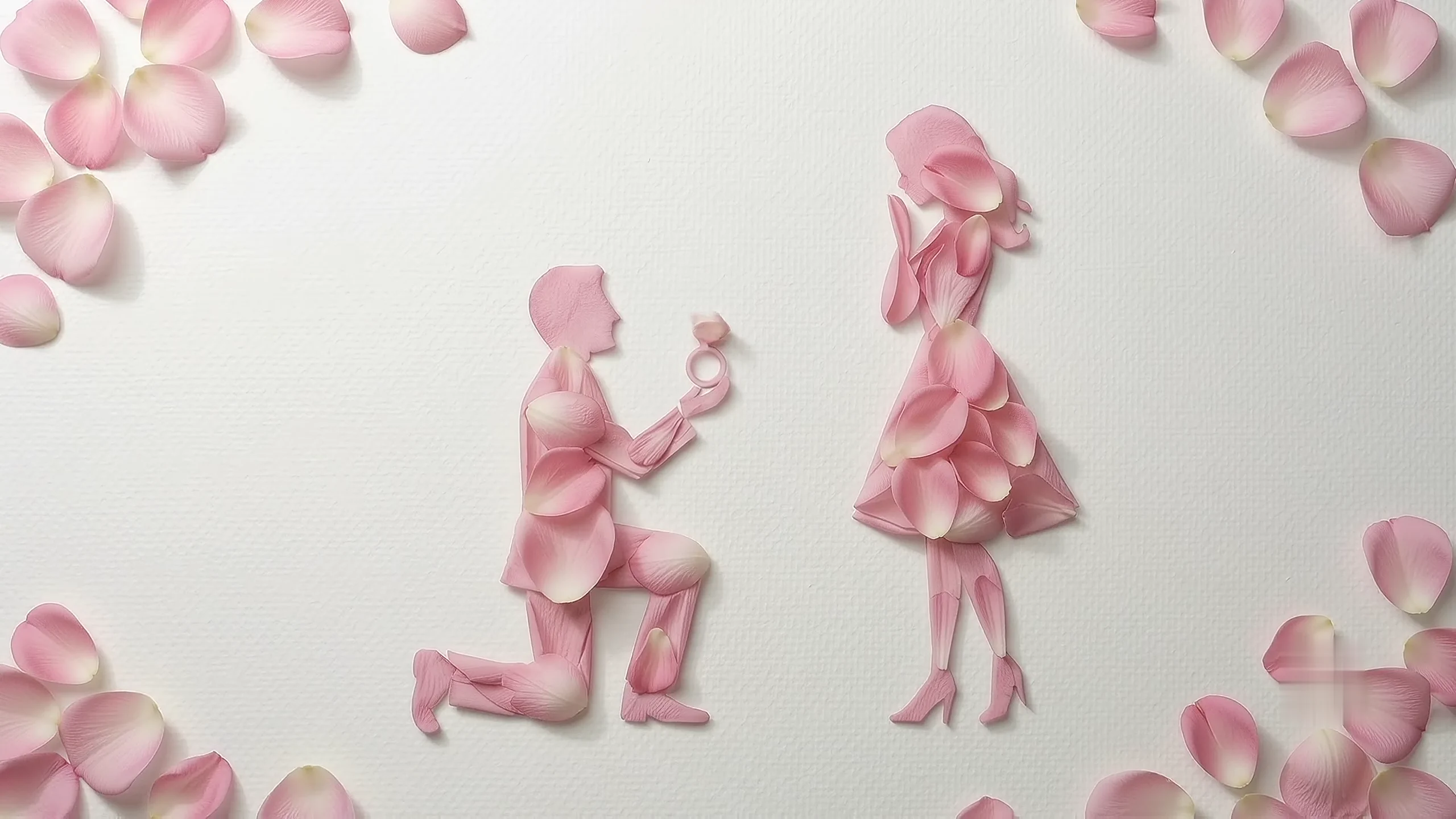 A proposal expressed through sculptural pink rose petals