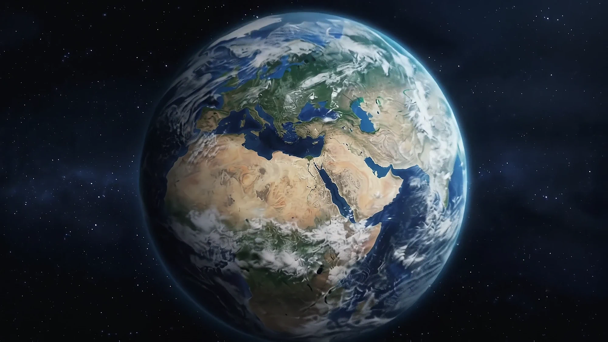 The Earth at night from orbit, Africa and the Middle East turned toward the sun