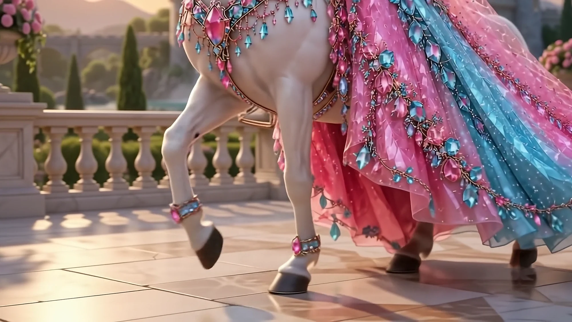 A jewelled anklet on the horse's foreleg