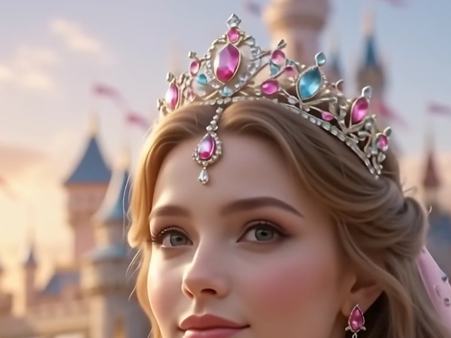 The tiara set with diamonds, pink sapphire and aquamarine