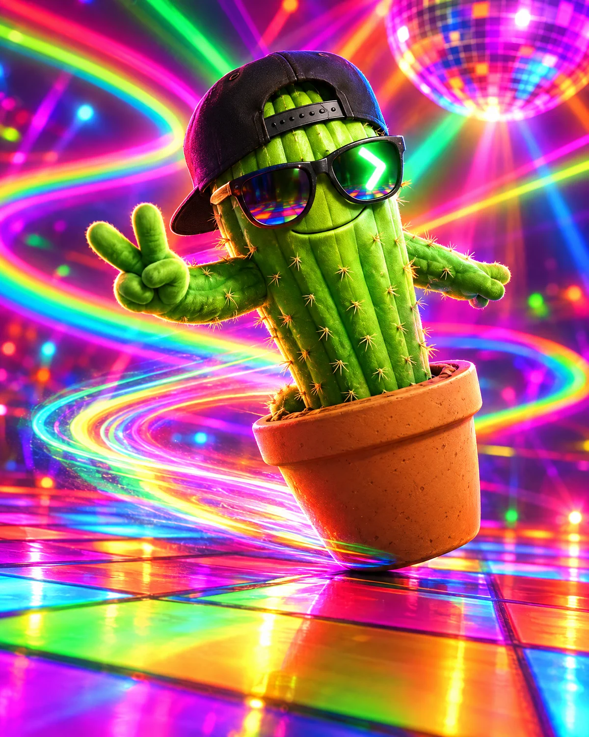 Spike dancing on his pot with a peace sign