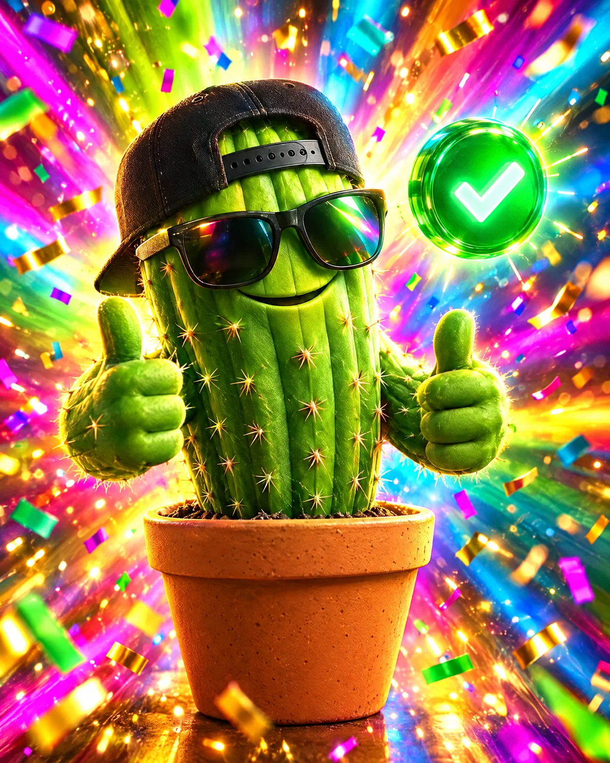 Spike giving two thumbs up with a glowing check mark