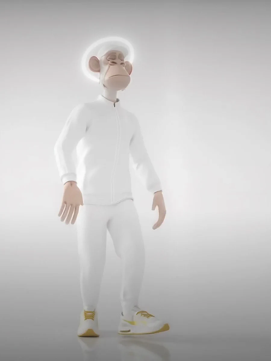 The Halo look: white reflective tech set on a white set