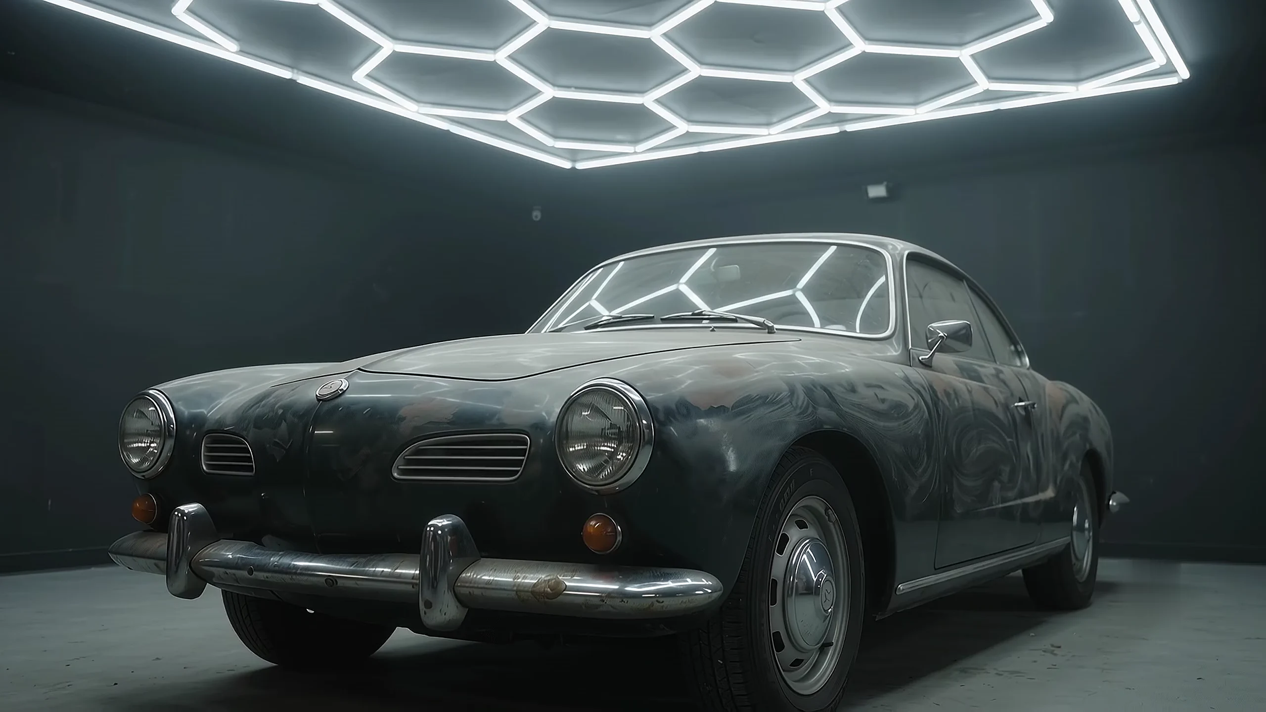 Classic coupe in the hex-lit studio
